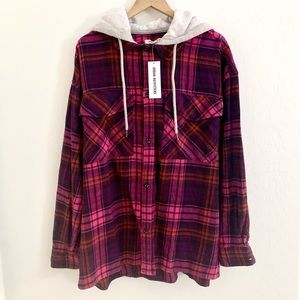 NWT UO Plaid Flannel Hooded Overshirt